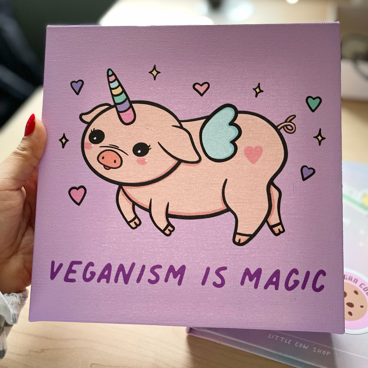 canvas print veganism is magic pig unicorn 