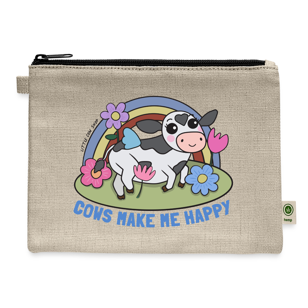 Cows Make Me Happy Pouch - natural hemp pouch 