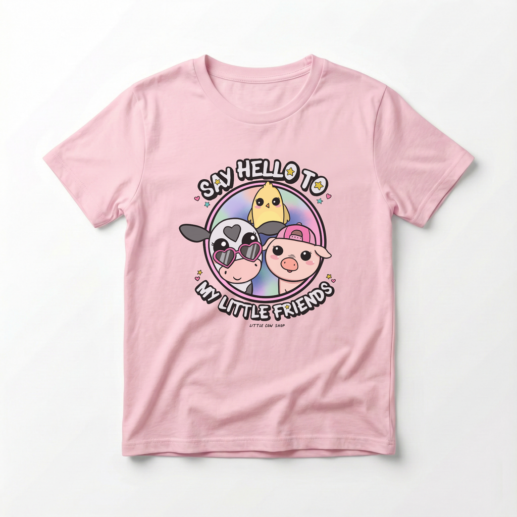 "Say Hello to My Little Friends" Girl's Tee | Bo, Chip & Peggy Farm Animal T-Shirt