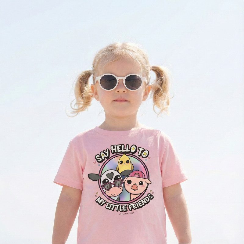 "Say Hello to My Little Friends" Girl's Tee | Bo, Chip & Peggy Farm Animal T-Shirt