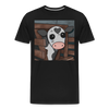 Black Unisex  t-shirt with a 'calf in a cage' graphic. 100% organic cotton. Available in sizes S-XL.
