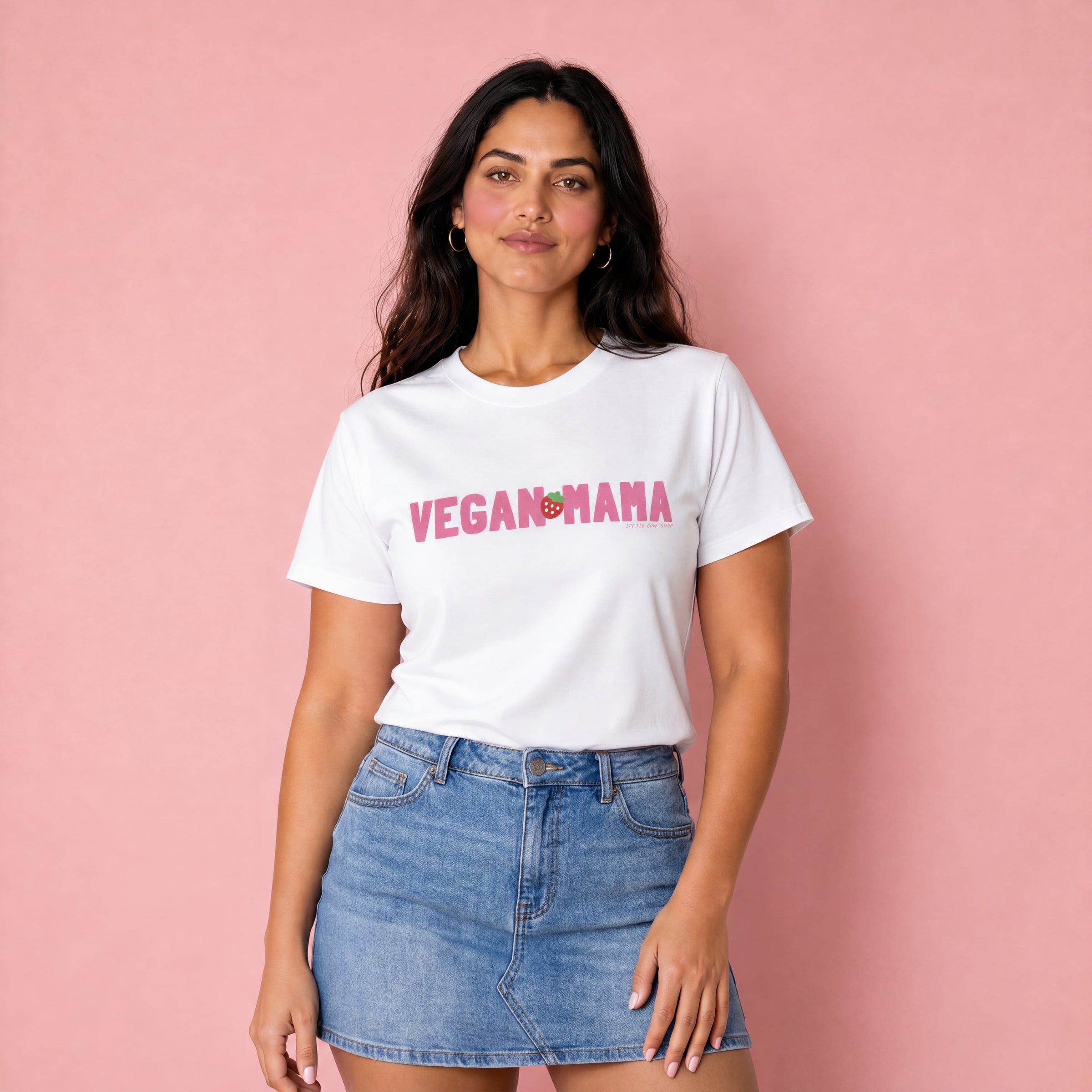 Vegan Mama T-Shirt | Pink Retro Strawberry Vegan Mom Tee