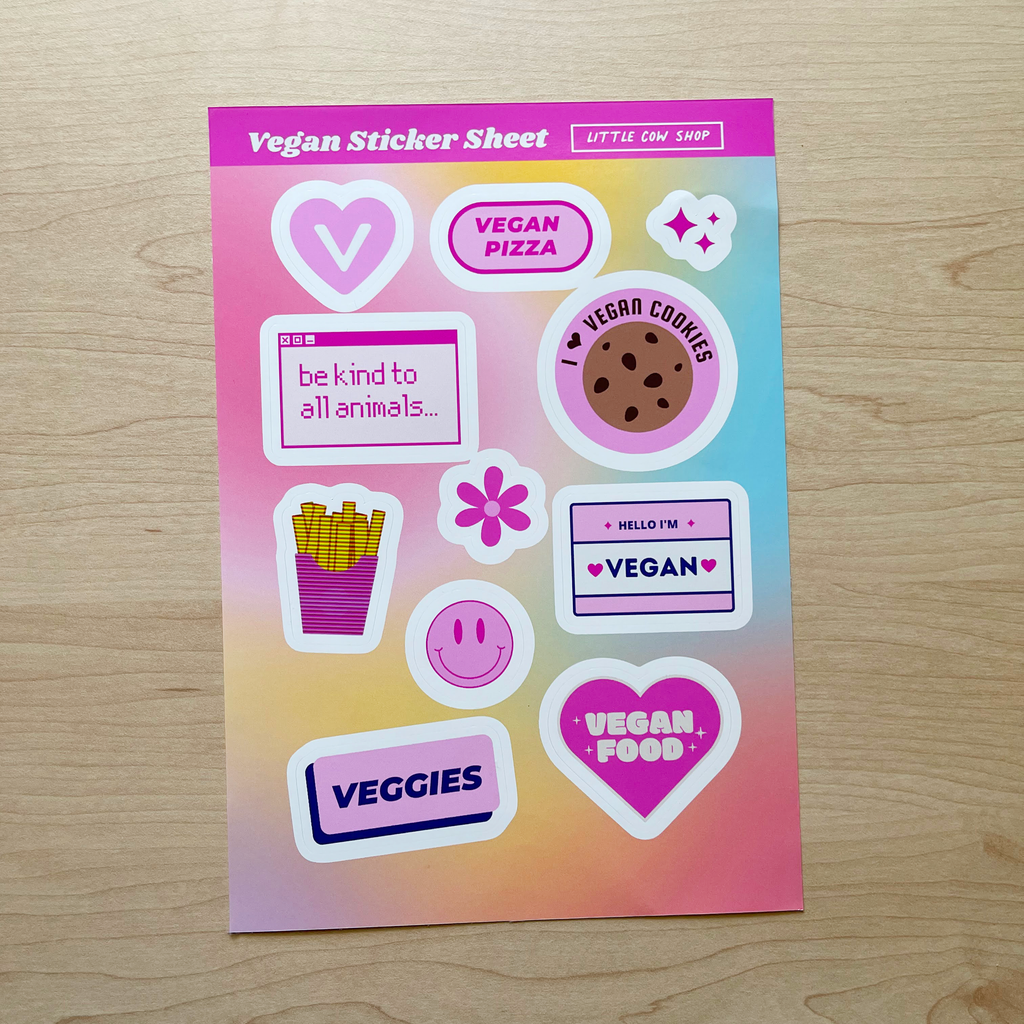 vegan stickers girly cute pink rainbow cookies pizza veggies fries plant power