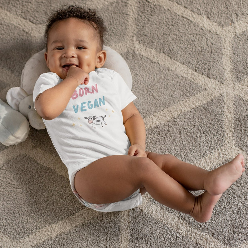 Born Vegan - Organic Cotton Short Sleeve Baby Onesie Bodysuit - Little Cow Shop